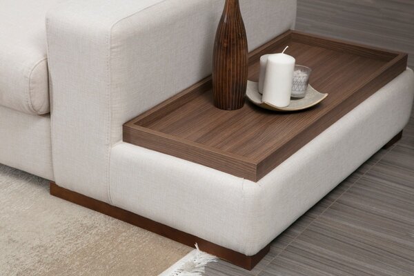 Hanah Home Rohová sedací souprava Loop 312 cm s odkládacím stolkem béžová levá