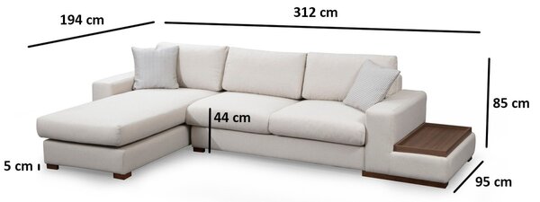 Hanah Home Rohová sedací souprava Loop 312 cm s odkládacím stolkem béžová levá