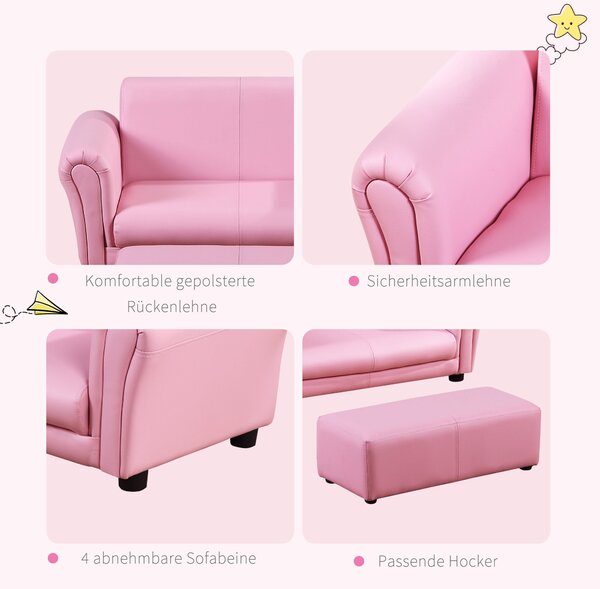 HOMCOM Dětské Křeslo s Podnožkou, Pohovka pro Děti s Taburetem, Růžová 83 x 42 x 41 cm | Aosom