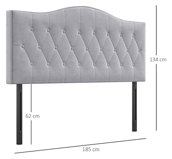 HOMCOM Čelo postele - Čalouněné čelo v šedé barvě z veluru, 185 x 8 x 134 cm | Aosom