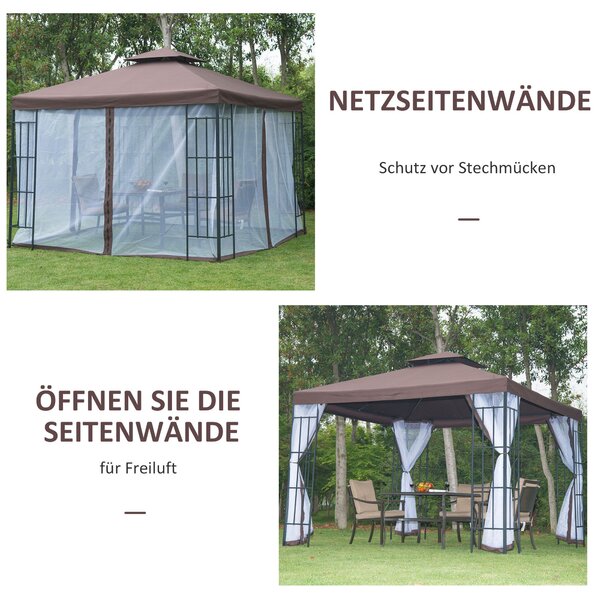 Zahradní altán Outsunny s moskytiérou a bočními panely, party stan s dvojitou střechou, zahradní gazebo 2,97x2,97m | Aosom