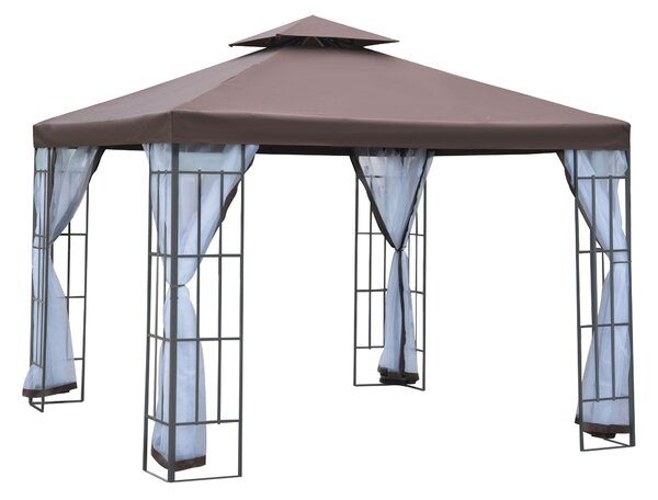 Zahradní altán Outsunny s moskytiérou a bočními panely, party stan s dvojitou střechou, zahradní gazebo 2,97x2,97m | Aosom