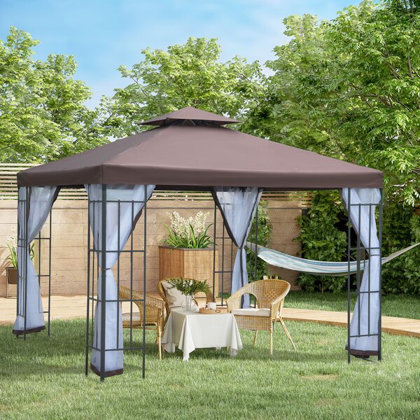 Zahradní altán Outsunny s moskytiérou a bočními panely, party stan s dvojitou střechou, zahradní gazebo 2,97x2,97m | Aosom