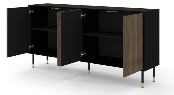 BIM Komoda Woody 4D, 180 cm, černý mat/pacific ořech