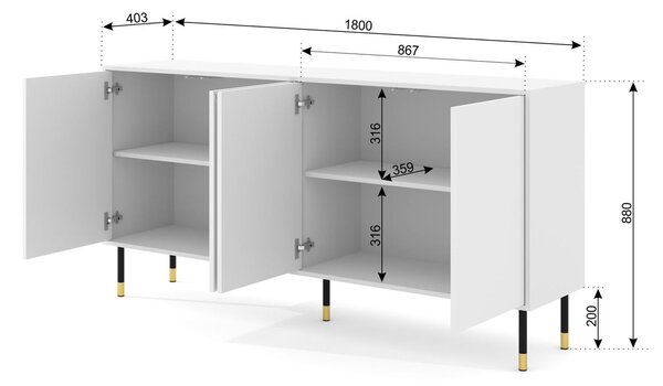 BIM Komoda Woody 4D, 180 cm, černý mat/pacific ořech