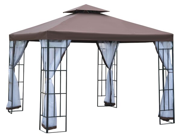 Zahradní altán Outsunny s moskytiérou a bočními panely, party stan s dvojitou střechou, zahradní gazebo 2,97x2,97m | Aosom