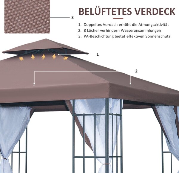 Zahradní altán Outsunny s moskytiérou a bočními panely, party stan s dvojitou střechou, zahradní gazebo 2,97x2,97m | Aosom