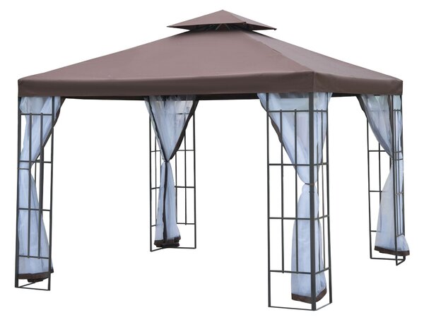 Zahradní altán Outsunny s moskytiérou a bočními panely, party stan s dvojitou střechou, zahradní gazebo 2,97x2,97m | Aosom