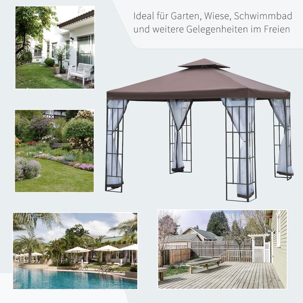Zahradní altán Outsunny s moskytiérou a bočními panely, party stan s dvojitou střechou, zahradní gazebo 2,97x2,97m | Aosom