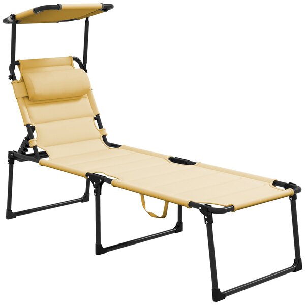 Skládací zahradní lehátko Outsunny s nastavitelnou markýzou, 4 úrovně sklonu opěradla a opěrka hlavy pro terasu a bazén, 70x200x45 cm, krémové | Aosom