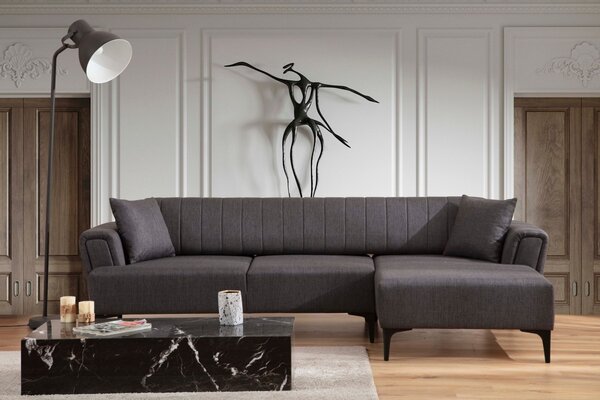 Hanah Home Rohová sedací souprava Hamlet 270 cm tmavě šedá pravá