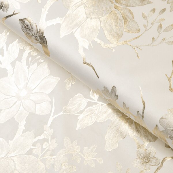Biante Sametový závěs Isabela Flower IBL-022 Zlaté květy na smetanovém - šířka 135 cm 135x140 cm