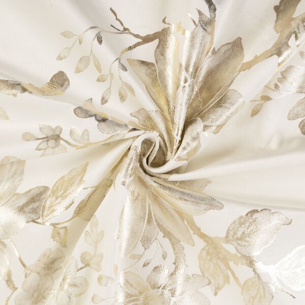 Biante Sametový závěs Isabela Flower IBL-022 Zlaté květy na smetanovém - šířka 135 cm 135x140 cm