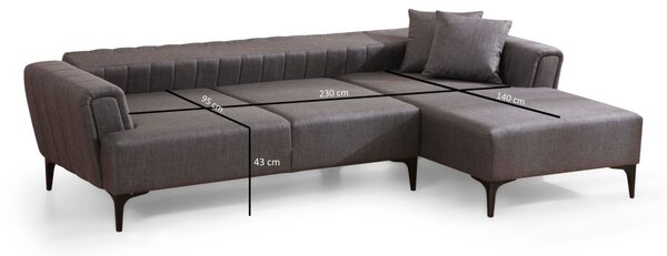 Hanah Home Rohová sedací souprava Hamlet 270 cm tmavě šedá pravá