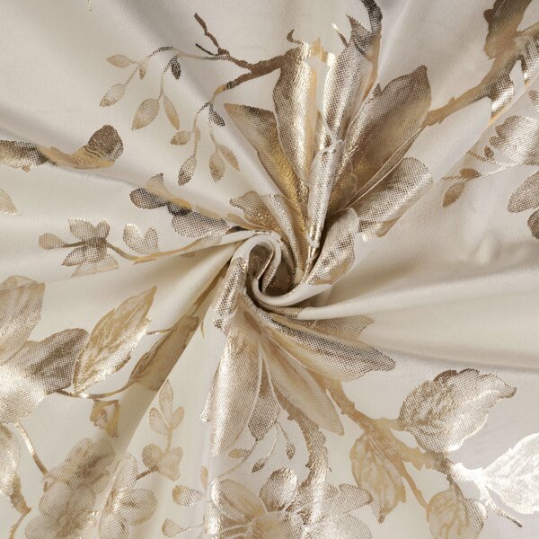 Biante Sametový běhoun na stůl Isabela Flower IBL-023 Zlaté květy na krémovém 20x120 cm