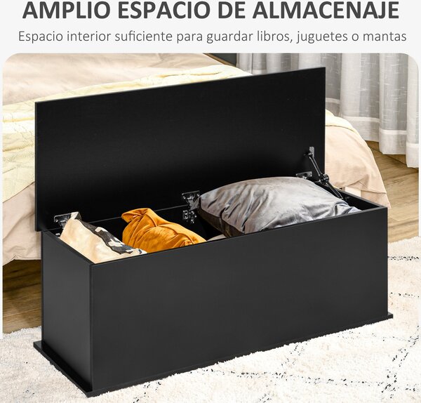 HOMCOM Dřevěný úložný box s víkem, nosnost max. 120 kg pro ložnici a obývací pokoj 100x40x40 cm Černý | Aosom