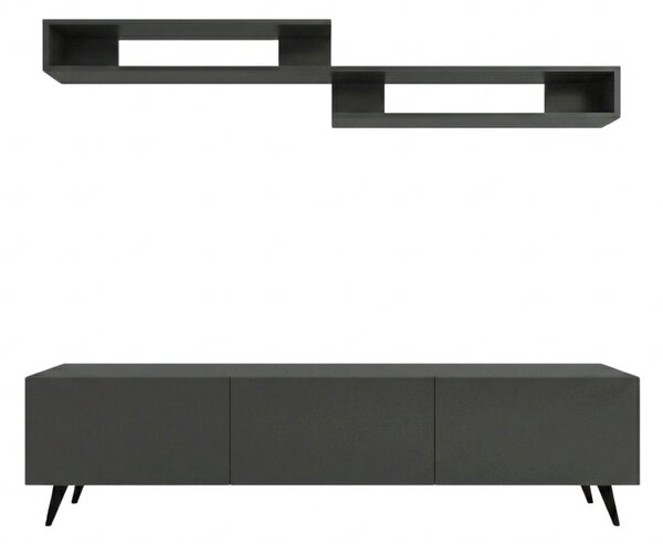 TV stolek MIYA 150 cm s nástěnnou policí, antracitový