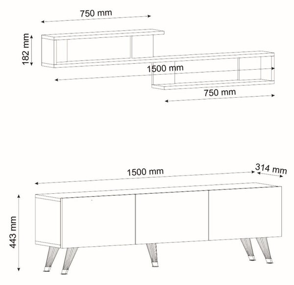 TV stolek MIYA 150 cm s nástěnnou policí, antracitový