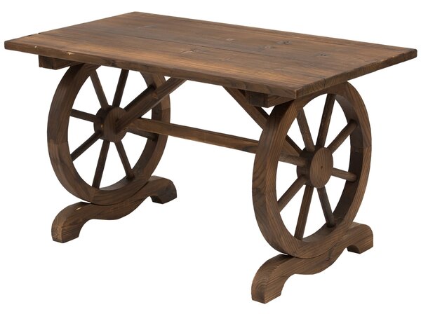 Dřevěný zahradní stůl Outsunny, venkovní stůl na terasu 110x60x65 cm s nohami ve tvaru kol, nosnost 100 kg, stůl pro venkovní terasu s povrchovou úpra