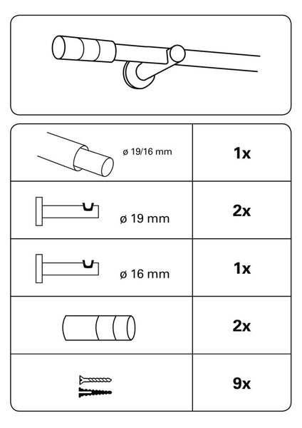 Kovová roztažitelná garnýž 120 - 210 cm Kreta - Gardinia