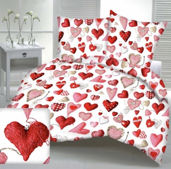 Povlečení bavlněné Deluxe 3D Láska bíla TiaHome - 1x Polštář 90x70cm, 1x Přikrývka 140x200cm
