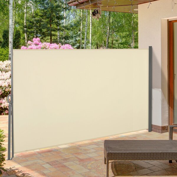 Retrakční boční markýza Outsunny 300x160 cm - Stahovací ochranná stěna, voděodolná a proti UV, chránící soukromí pro zahradu, balkon, terasu - Krémová