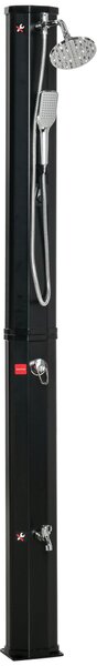 Solární sprcha Outsunny 35 L do zahrady s 2 sprchovými hlavicemi, teplá a studená voda 0-55°C pro bazén, terasu, pláž, rozměry 17,5x14,5x216 cm, černá