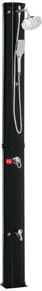 Solární sprcha Outsunny 35 L do zahrady s 2 sprchovými hlavicemi, teplá a studená voda 0-55°C pro bazén, terasu, pláž, rozměry 17,5x14,5x216 cm, černá