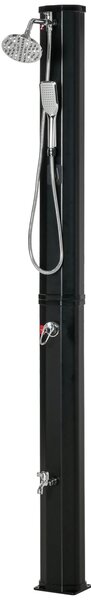 Solární sprcha Outsunny 35 L do zahrady s 2 sprchovými hlavicemi, teplá a studená voda 0-55°C pro bazén, terasu, pláž, rozměry 17,5x14,5x216 cm, černá