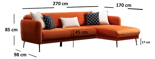 Hanah Home Rohová sedací souprava Sevilla 270 cm oranžová pravá