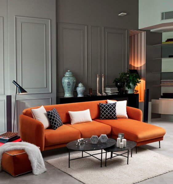 Hanah Home Rohová sedací souprava Sevilla 270 cm oranžová pravá