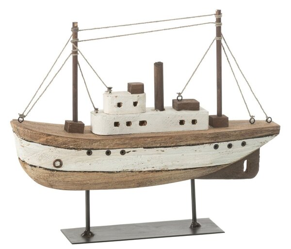Hnědá dřevěná dekorace přírodní loďka na podstavci Boat L - 30*7*24 cm - J-Line by Jolipa