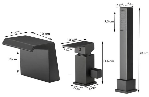 Erga Trio, 3-otvorová vanová baterie, černá matná, ERG-YKA-BW.TRIO-BLK