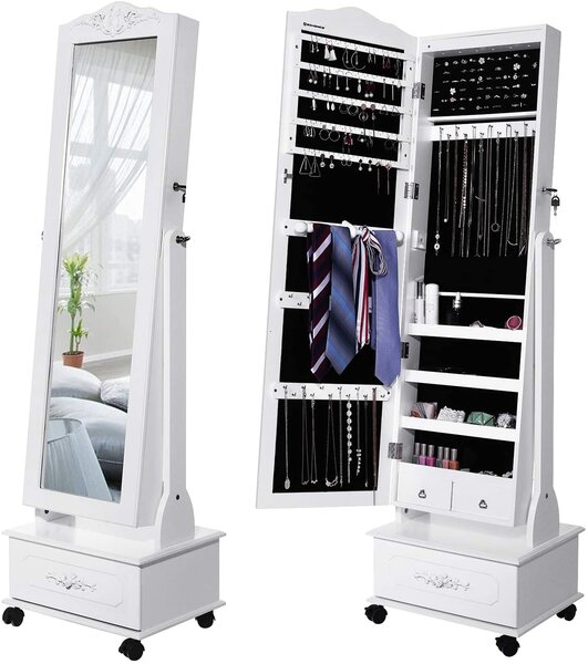 SONGMICS Šperkovnice ze zrcadlem Glam bílý lesk