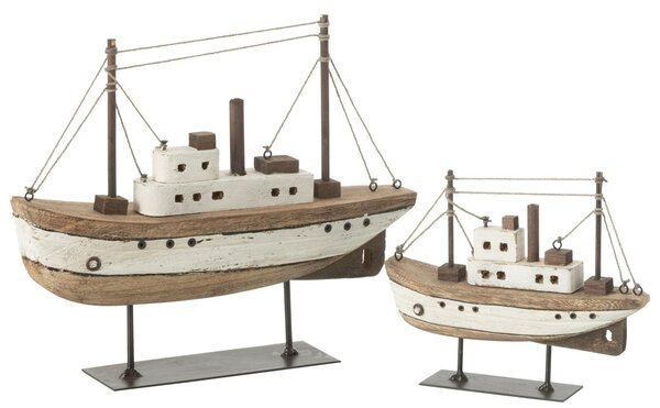 Hnědá dřevěná dekorace přírodní loďka na podstavci Boat L - 30*7*24 cm - J-Line by Jolipa