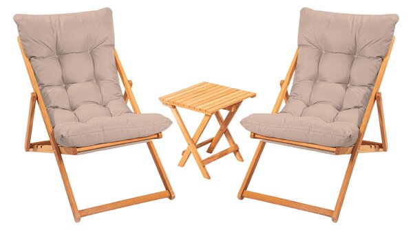 Kalune Design Sada zahradního nábytku Myne se stolem a dvěma lehátky z masivu hnědá