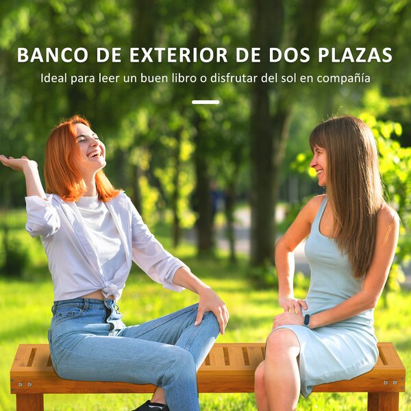 Outsunny Dvoumístná Dřevěná Zahradní Lavice s Latěmi, Nosnost 300 kg, pro Terasu a Patio 120x34x43 cm Teak | Aosom
