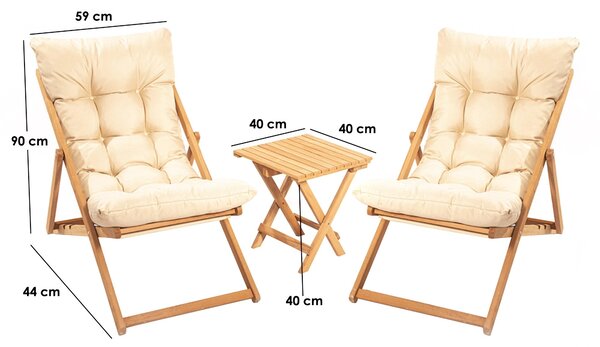 Kalune Design Sada zahradního nábytku Myne se stolem a dvěma židlemi z masivu hnědá/krémová