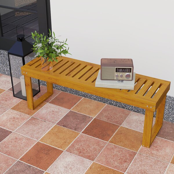 Outsunny Dvoumístná Dřevěná Zahradní Lavice s Latěmi, Nosnost 300 kg, pro Terasu a Patio 120x34x43 cm Teak | Aosom