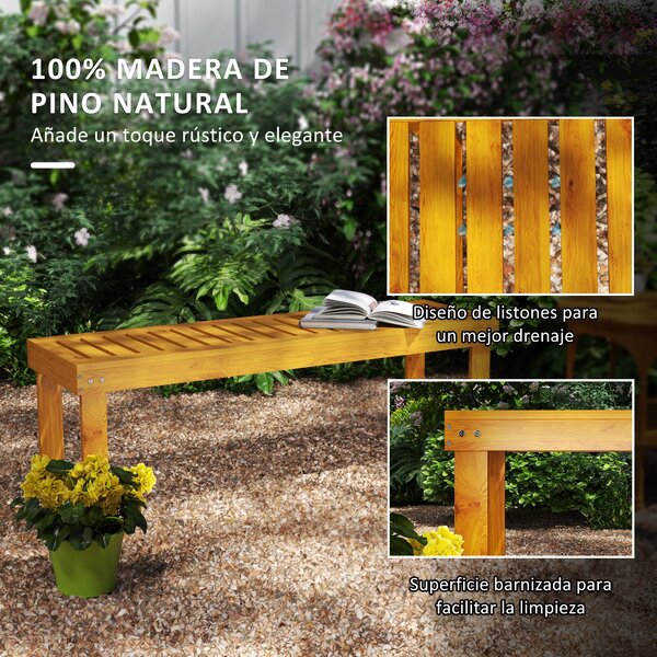 Outsunny Dvoumístná Dřevěná Zahradní Lavice s Latěmi, Nosnost 300 kg, pro Terasu a Patio 120x34x43 cm Teak | Aosom