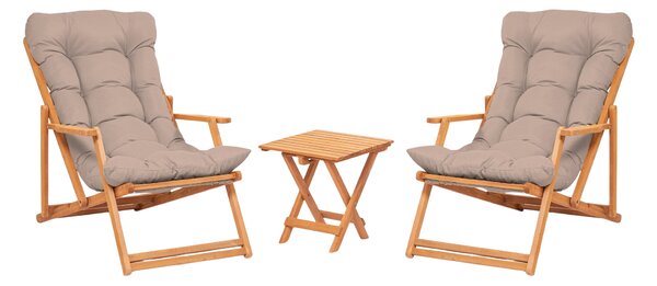 Kalune Design Sada zahradního nábytku Triol se stolem a dvěma lehátky z masivu hnědá