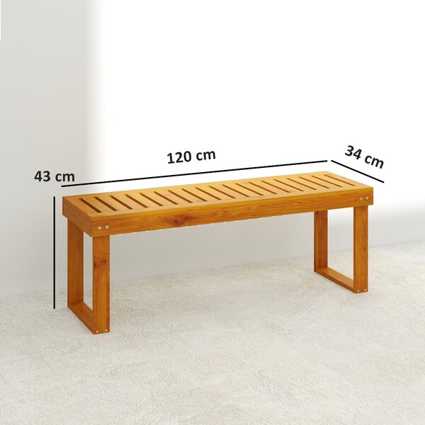 Outsunny Dvoumístná Dřevěná Zahradní Lavice s Latěmi, Nosnost 300 kg, pro Terasu a Patio 120x34x43 cm Teak | Aosom