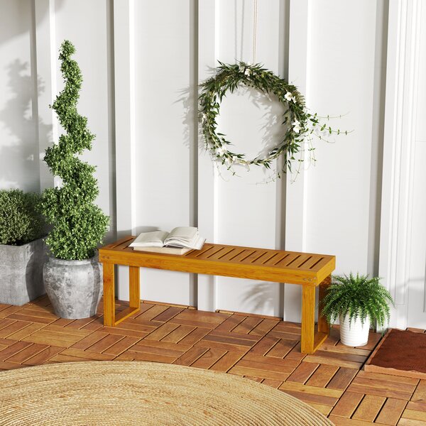 Outsunny Dvoumístná Dřevěná Zahradní Lavice s Latěmi, Nosnost 300 kg, pro Terasu a Patio 120x34x43 cm Teak | Aosom