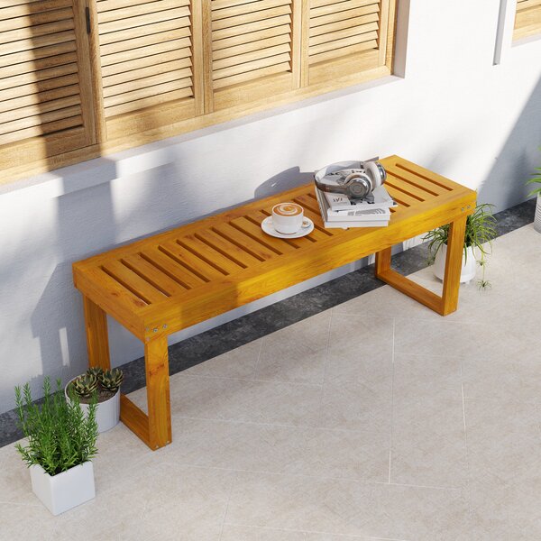 Outsunny Dvoumístná Dřevěná Zahradní Lavice s Latěmi, Nosnost 300 kg, pro Terasu a Patio 120x34x43 cm Teak | Aosom