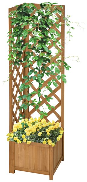Zahradní truhlík Outsunny s dřevěným trelisem - Obdélníkový truhlík pro popínavé rostliny, plodiny a květiny, venkovní dekorace, roh 40x40x145 cm Přír