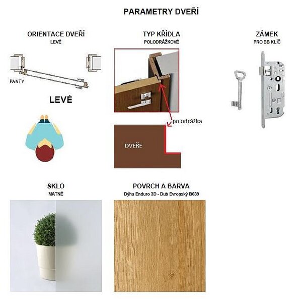 Interiérové dveře EGO LINE MATERA 3 - Dub Evropský B639, levé "60", zámek pro BB