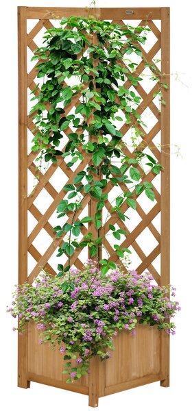 Zahradní truhlík Outsunny s dřevěným trelisem - Obdélníkový truhlík pro popínavé rostliny, plodiny a květiny, venkovní dekorace, roh 40x40x145 cm Přír