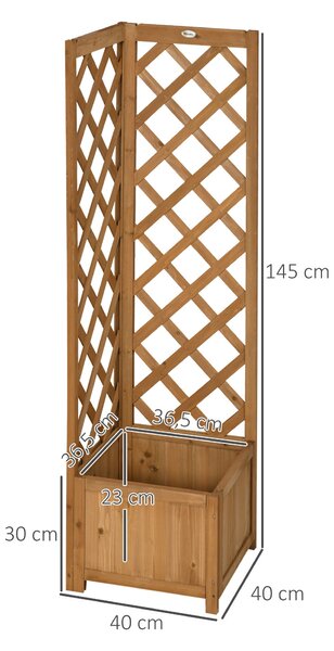 Zahradní truhlík Outsunny s dřevěným trelisem - Obdélníkový truhlík pro popínavé rostliny, plodiny a květiny, venkovní dekorace, roh 40x40x145 cm Přír