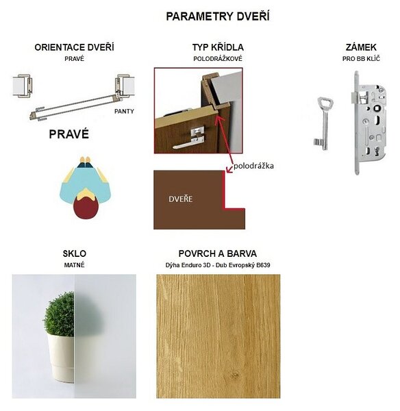 Interiérové dveře EGO LINE MATERA 2 - Dub Evropský B639, pravé "80", zámek pro BB