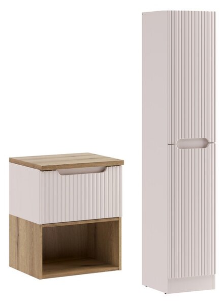 Comad Koupelnová sestava Nova Cashmere I s deskou, regálem a skříňkami 50 cm kašmírová/dub coast evoke